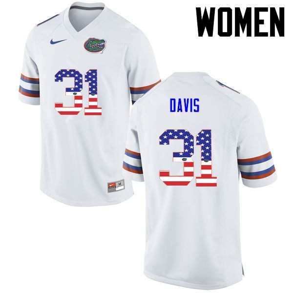 Women's NCAA Florida Gators Shawn Davis #31 Stitched Authentic USA Flag Fashion Nike White College Football Jersey XCL8165LM